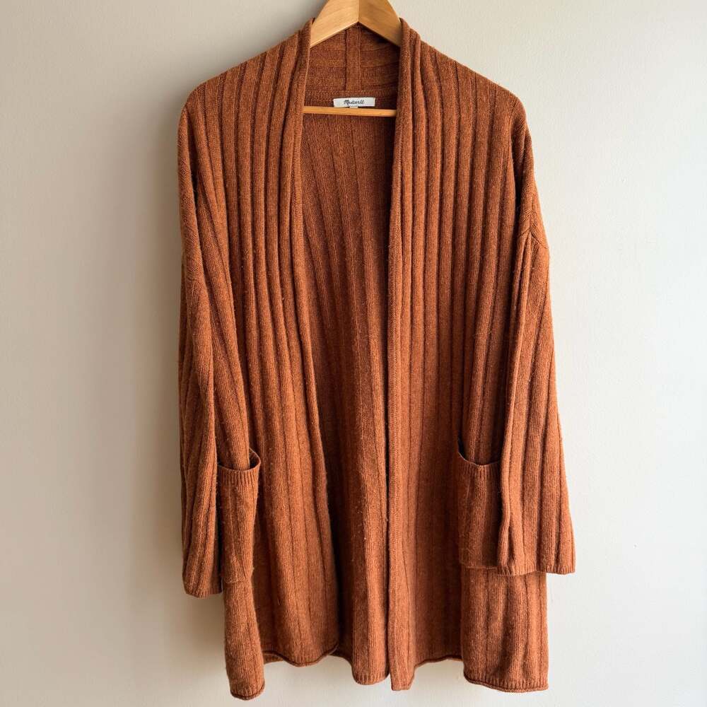 Madewell Piedmont Ribbed Cardigan Sweater in Rust Orange- Size Large